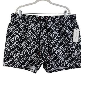 NWT Calvin Klein Swimwear Black White Logo Print Swim Trunks Mens XXL Beach